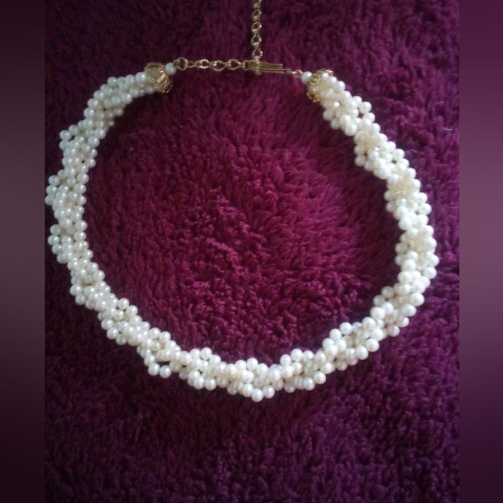 Vintage 1928 Cream Colored Faux Mini Pearl-Multi Strand Choker
